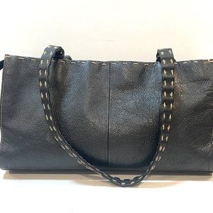 The Sak Black Pebbled Leather Contrast Stitch Shoulder Bag